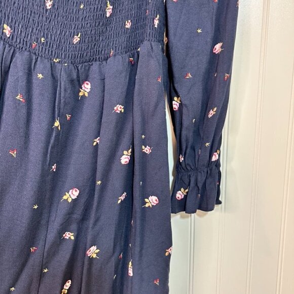 Elodie Long Sleeve Smocked Square Neck Navy Floral Dress Sz S - Picture 9 of 9